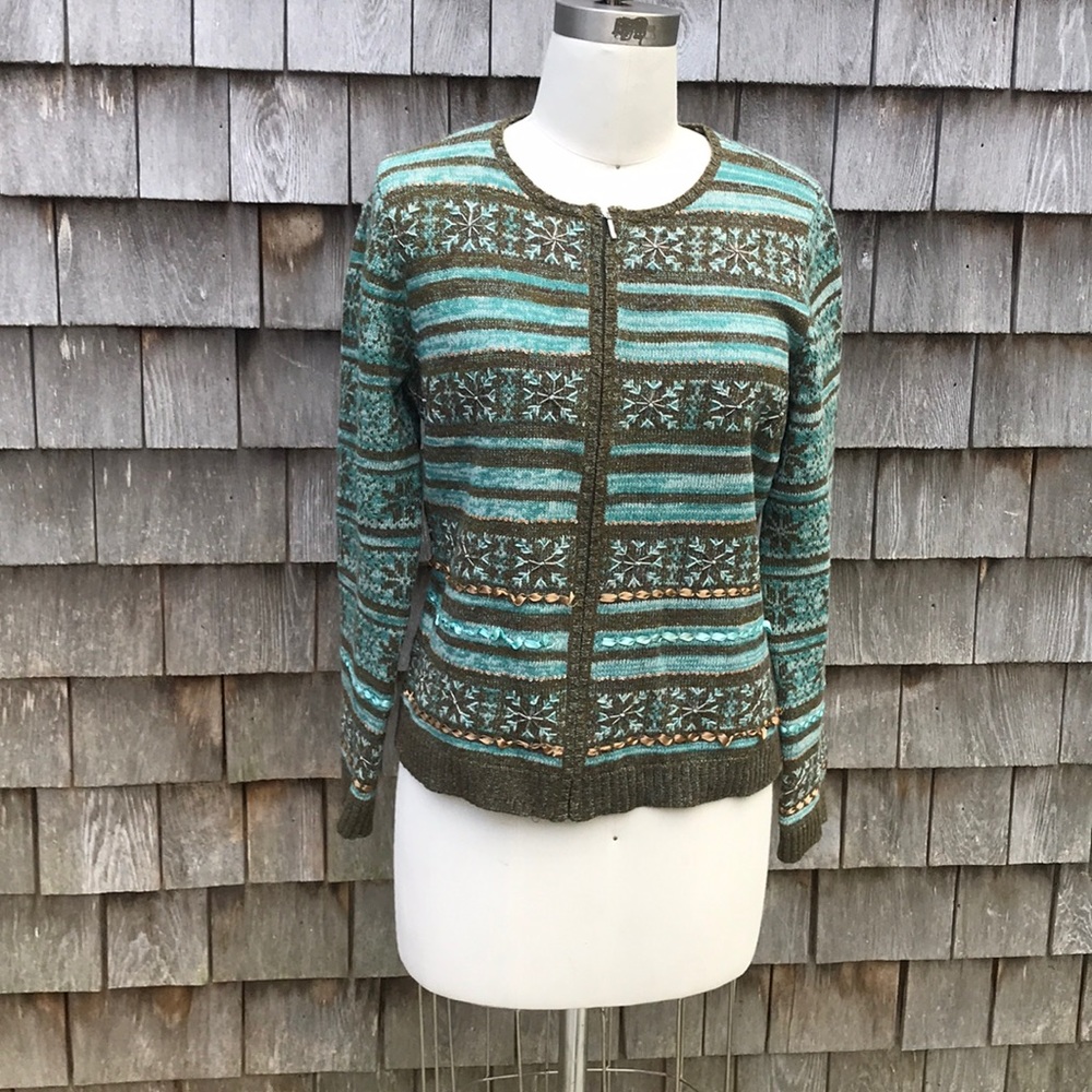 Talbots Lambswool Snowflake Zippered Sweater